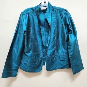 Chicos Sz 1 Jacket 100% Silk Open Front Blazer Holiday Party Wear Jewel Tone
